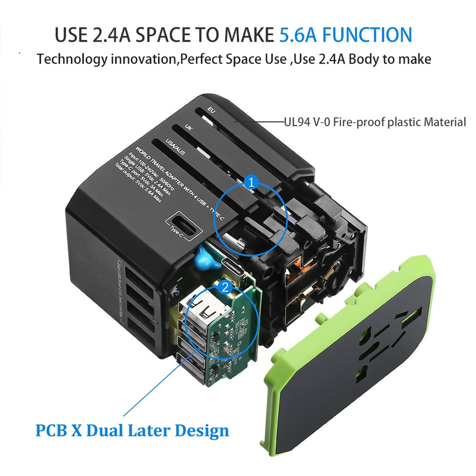 Adaptador Universal Com Multi carregador USB  países